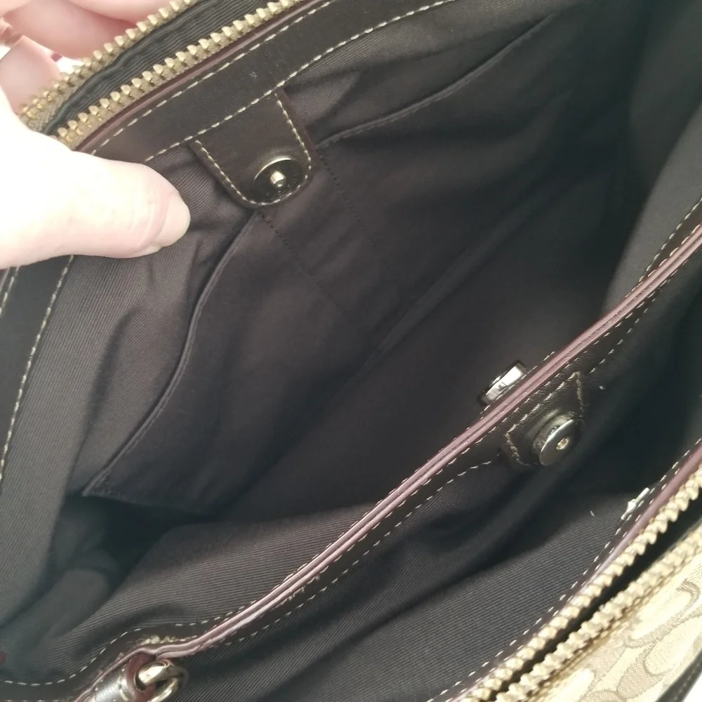 Coach Signature Canvas and Leather Brooke Carryall Purse Light Khaki/Chalk - Picture 2 of 16